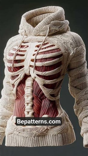 Woman's Knitted Sweater Dress With A Skeleton Design Combined With Plant And Flower Patterns crochet