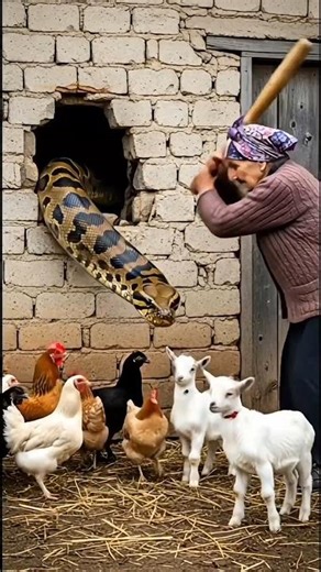 Brave Grandma vs. Giant Python! 👵🐍🐐🐥