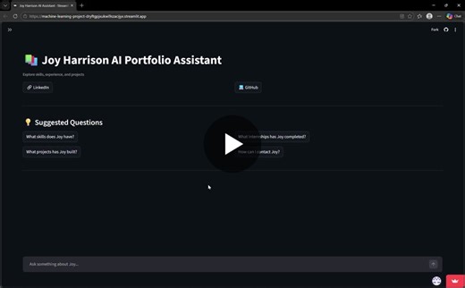 #machinelearning #artificialintelligence #aiengineer #nlp #chatbot #rag #python #datascience #opentowork #aiprojects | Joy Harrison