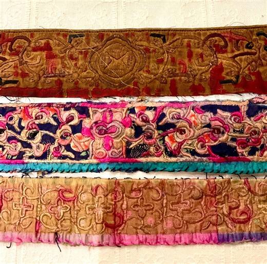 Antique Chinese Silk Embroidery Fragments – Qing Dynasty Robe Border Textiles - Etsy