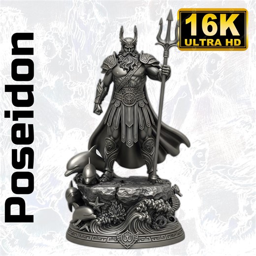 Poseidon 3D Model: Greek Sea God With Trident (STL, OBJ, GLB Files) - Etsy