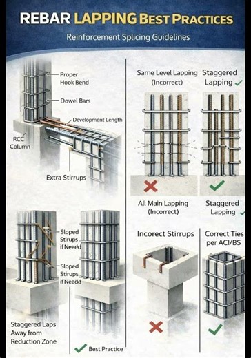 Basic Knowledge for Civil Engineering | Rebar Lapping Best Practices | #shorts #civilengineering