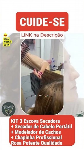 KIT 3 Escova Secadora + Secador de Cabelo Portátil + Modelador de Cachos + Chapinha Profissional.