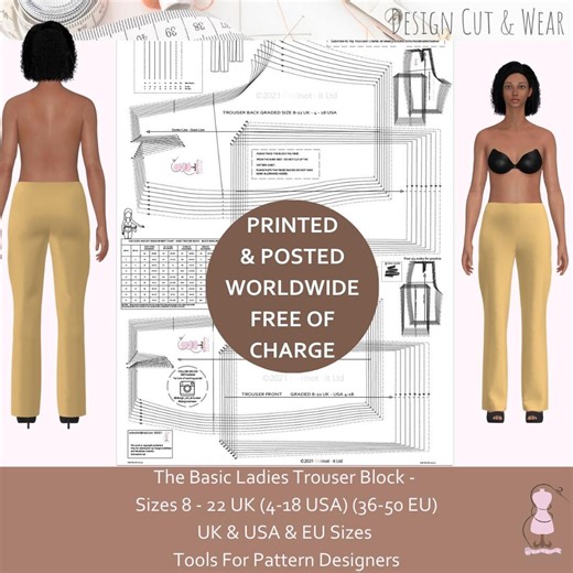 Basic Trouser Block - UK 8 -22 (US 4- 18) (EU 36-50) for Designers and Pattern Cutters - Make Your Own Patterns - Printed & Posted to You - Etsy