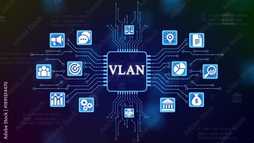 Virtual Local Area Network V L A N Concept with Various Business and Technology on a Dark Background