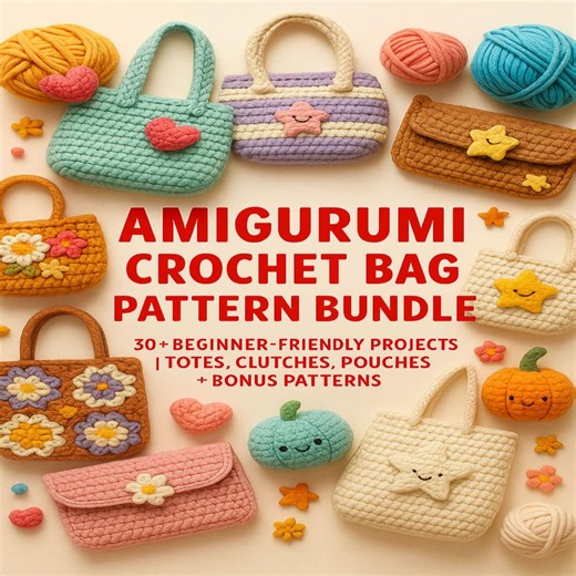 Amigurumi Crochet Bag Pattern Bundle PDF – 25  Beginner-friendly Projects | Totes, Clutches, Pouches   Bonus Patterns - Etsy