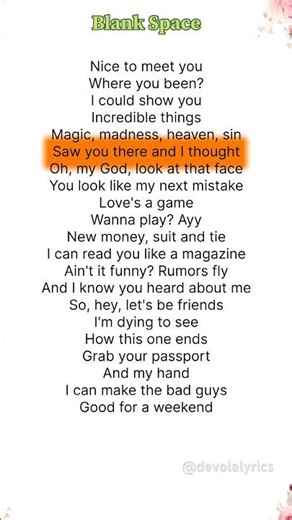 Blank Space - Taylor Swift | Lyrics | #lyrics #blankspace #taylorswift