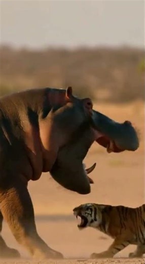💥🐅Tiger vs Hippo🦛!The King of the Jungle Meets Most Dangerous Animal!#Wildlife #Animals#shorts#hippo