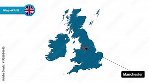 Manchester Map Video, UK map, Political Map of United Kingdom, with all states, national flag and borders, travel, education, geography, and global studies.