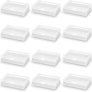 Rectangle Plastic Beads Storage Containers Box (3.62 x 2.44 x 0.87 inch) with Lid, 12 Pack Plastic Clear Storage Containers with Lids for Beads,Earplugs,Pins, Small Items etc.