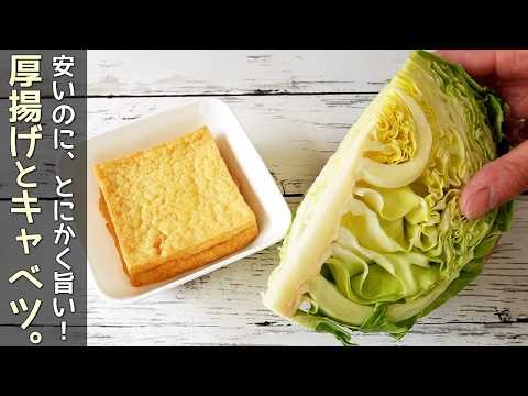 【厚揚げキャベツ】おかずの主役になる旨さ！出汁が染みた優しい味わい！油揚げの作り方も紹介・キャベツ厚揚げ油揚げ節約レシピ・作り置き