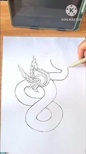 How to draw a Naga, simple step-by-step tutorial, Thai art, tattoo design, Tattoo