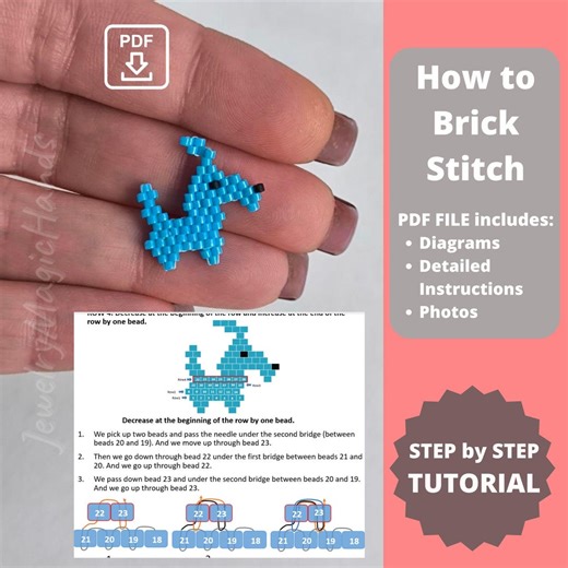 Instructions How to Brick Stitch | Step-by-step PDF Tutorial for Beginners | DIY Beaded Charm for Earrings, Pendants, Bracelets, Keychains - Etsy Canada