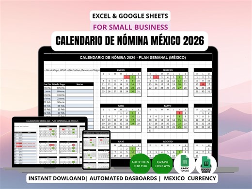 Mexico Payroll Calendar 2026 | Weekly, Bi-weekly, Monthly (editable & Printable) - Etsy Canada