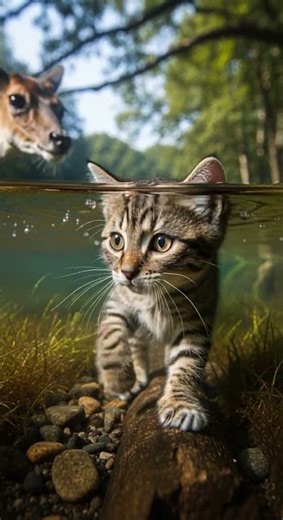 ❤️❤️❤️Kittens Having Fun Underwater with deer Watch Their Adorable Playtime #kittens #fun #wildlife