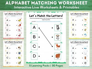 Alphabet Matching Worksheets  | Alphabet Recognition | Beginning Sounds | for Kindergarten and Preschool | Printable & Digital Worksheet