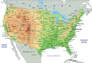 High detailed United States of America physical map with labeling....