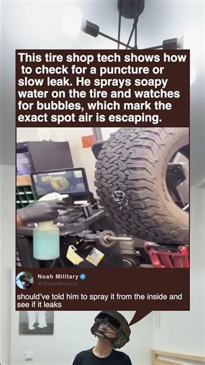 This tire shop tech shows how to check for a puncture or slow leak