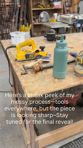 Here’s a sneak peek of my messy process—tools everywhere , but the piece is looking sharp~ Stay tuned for the final reveal 🙌🏽 | Barn Boards and More