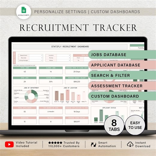 Recruitment Tracker Spreadsheet Hiring Tracker Recruiting Planner Tracking System Template ATS Tracker Interview Scheduling Google Sheets - Etsy