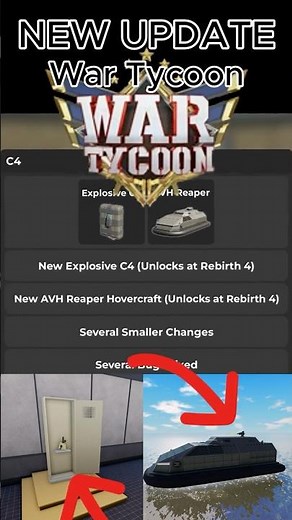 NEW WAR TYCOON UPDATE | AVH REAPER HOVERCRAFT & C4 EXPLOSIVE | #wartycoon #roblox