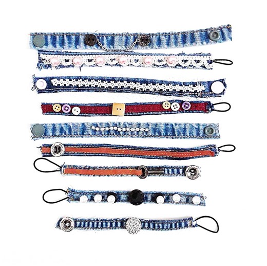 Upcycled Denim Bracelet, Buttons Beads Rhinestones - Etsy