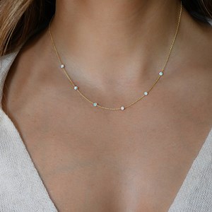 Opal Necklace, Dainty White Opal Necklace, Opal Jewelry, October Birthstone, Gift for Her, Minimalist Opal Necklace, Opal Beaded Necklace - Etsy