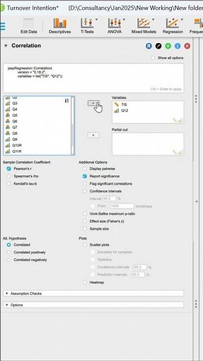1 Minute JASP Tutorial on Correlation :: Correlation Analysis #statistics