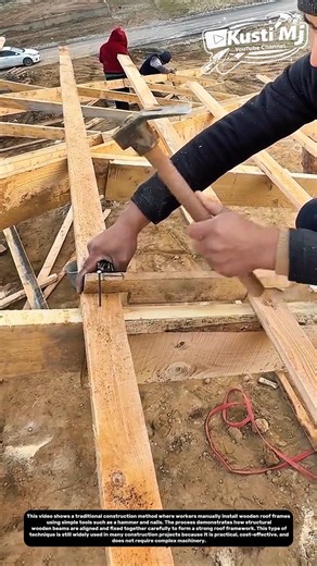 Manual Roof Frame Installation Using Hammer and Nails | Traditional Carpentry Technique.