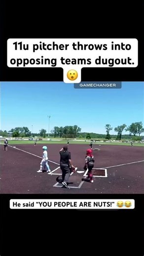 11u pitcher throws into opposing teams dugout 😮 #baseball #shorts