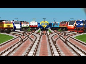 9 Trains Crossing on Bumpy & Curved Railroad Tracks | Realistic Train Simulator | Indian Railways