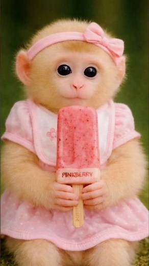 Cute Baby Monkey Tries Pinkberry Popsicle! Hilarious Brain Freeze Reaction Animated Short