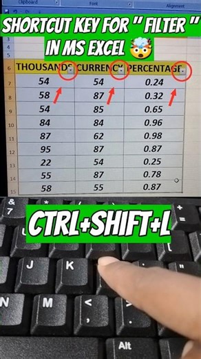Shortcut Key for Filter In MS excel 🔥|Instantly apply this shortcut 🤯 #shorts #filter #excel #viral