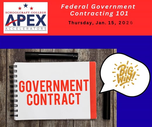 There is still time to register for our first Federal Government Contracting 101 class of 2026! This course touches on a variety of topics, including (but not limited to): * APEX Accelerators Services * System for Award Management (SAM) Registration & Validation Process * Small Business Program Certifications * DoD Defense Priorities * Marketing to Federal Agencies * Finding Federal Contracting Opportunities Learn more/register on our eCenter: https://apexofsc.ecenterdirect.com/events?reset=1 #A