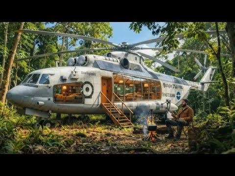 I turned a rusty helicopter into a luxury pod house – Complete Makeover! #helicoptercrash #home