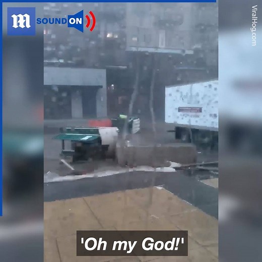This unlucky man is trapped in a blown over porta-potty in the middle of a storm! Via ViralHog | Daily Mail Video