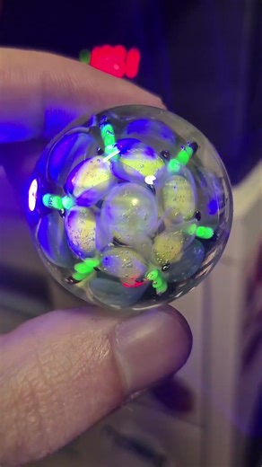 Borosilicate implosion marble. 'Winter Radiant'