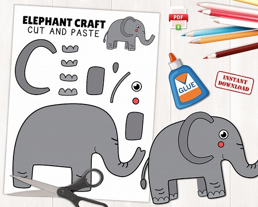 Elephant Craft Template | Printable Elephant Craftivity | Color, Cut, and Paste | Zoo Animal | Jungle Animal Craft | Instant Download - Etsy