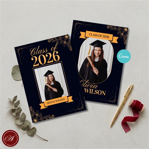 Graduation Announcement Template Photo Frame Senior Grad Party Invite Class of 2026 Graduation Card High School College Editable Canva GG - Etsy