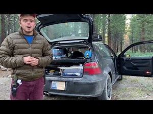College Student Converts Hatchback into Mini VW Camper Van Conversion. (walk through)