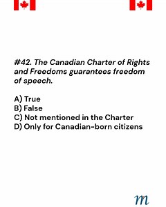 🇨🇦Canadian Citizenship Test Practice Questions — Section 1: Rights and Responsibilities of Citizenship Question No. 42 🇨🇦 Ready to become a Canadian citizen? Start with Section 1: Rights and Responsibilities of Citizenship — your first step to success! This video covers essential practice questions designed to prepare you thoroughly and boost your confidence. Whether you're reviewing or just starting out, this is a must-watch. 💪 🎯 Don’t forget to like, comment, subscribe, and hit follow fo