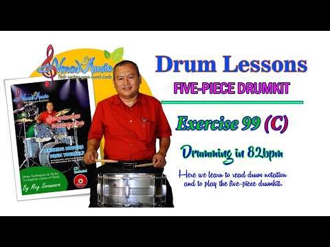 (Exercise 99C) Five Piece Drumkit (82bpm) #drumlessons