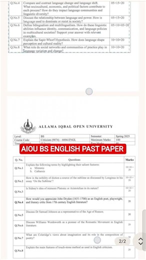 Aiou Bs English Past paper 2025
