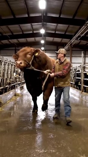 Giant Red Bull Displays Aggressive Behavior