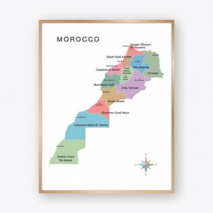 Carte du Maroc avec les régions et les grandes villes, affiche colorée de carte administrative du Maroc, carte géographique du Maroc, téléchargement numérique - Etsy France