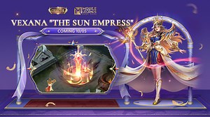 Get ready for the arrival of the NEWEST Collector Skin, Vexana "The Sun Empress" on 10/05! As golden flames spread across the battlefield, Vexana debuts with an air of elegance and grace. Don't underestimate her power, for her Eternal Guard will deliver the final blow to anyone who dares to challenge her. Check out her stunning visual effects now! #MobileLegendsBangBang #MLBBNewSkin | Mobile Legends: Bang Bang