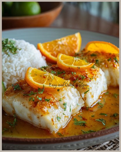 🍊✨ FISH FILLETS IN ORANGE SAUCE A bright, zesty, and delicate seafood dish where tender fish fillets are gently cooked in a silky orange butter sauce. This recipe brings a perfect balance of citrus sweetness and savory flavors — elegant enough for guests yet simple enough for a weeknight dinner! 😍😍😍😍😍😍😍😍😍 ✅ Ingredients 4 white fish fillets (cod, tilapia, sole, etc.) Salt & black pepper 2 tbsp olive oil 1 tbsp butter 1 cup fresh orange juice Zest of 1 orange 1 tbsp lemon juice 1 garlic 