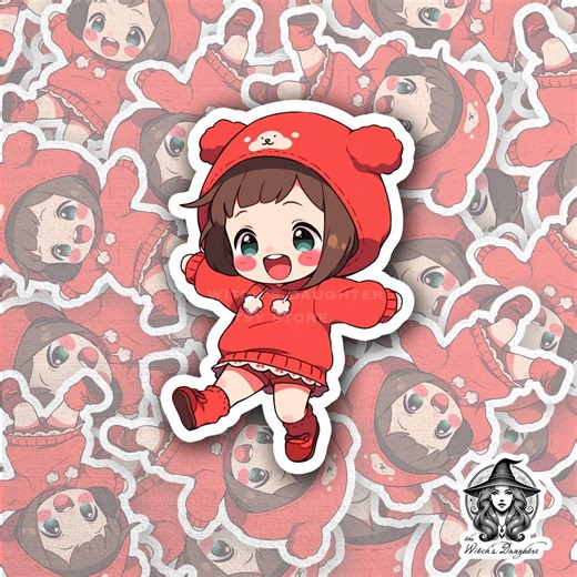 Kawaii Anime Girl Sticker | Cute Bear Hoodie Chibi Character | Vinyl Decal for Laptops - Etsy