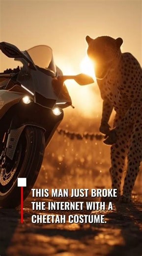 😳 Is That a Real Cheetah?! Watch Closely When He Stands Up! #ai #viral #trending #fyp #bike #rider