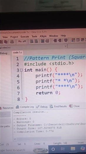C Program: 4/1000 | Pattern Print (Square) #nitinsir #python #viral #c #shorts